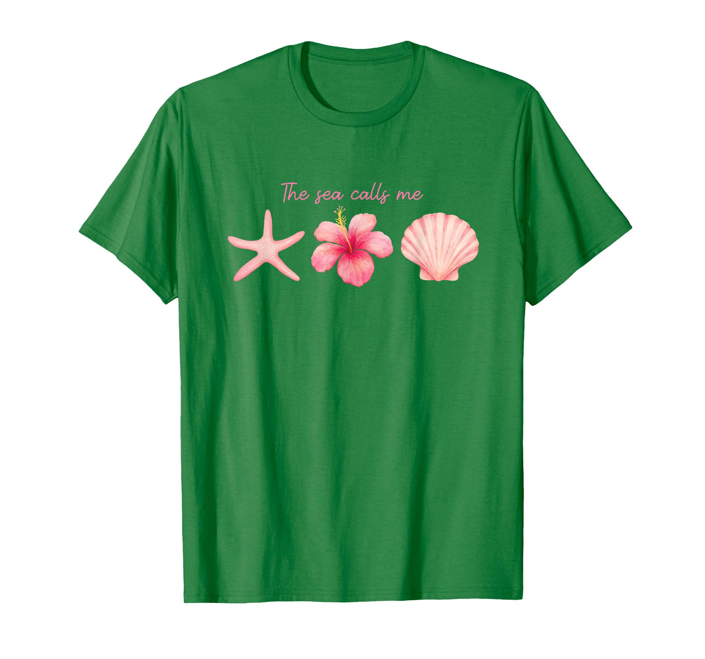 The Sea Calls Me Shirt Pink Hibiscus Starfish Seashell Art T-Shirt