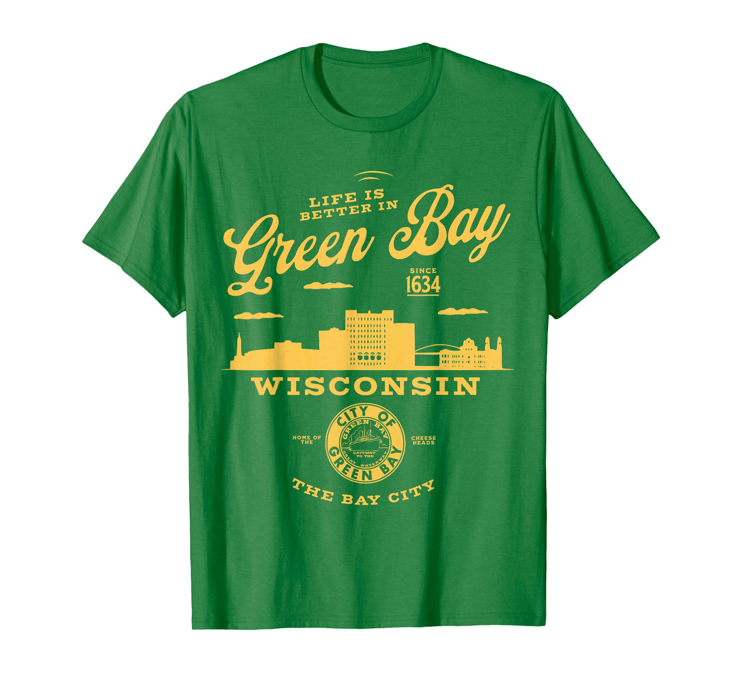 Life is Better in Green Bay Wisconsin Vintage Skyline T-Shirt