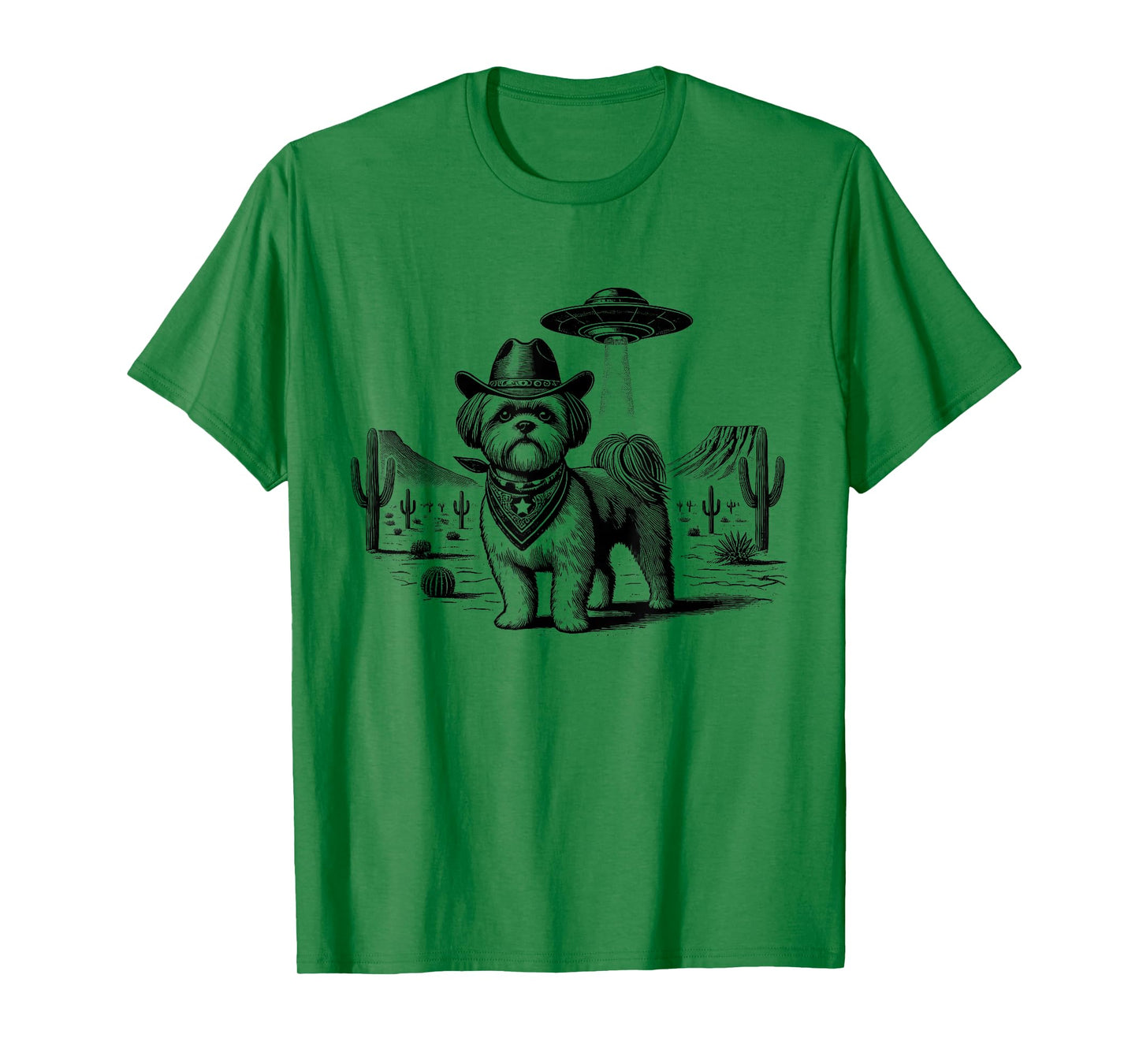Vintage Shih Tzu UFO Western Cowboy Wild West Dog Mom Dad T-Shirt