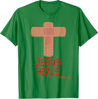 JESUS HEALS Christian Cross Nurse Mom Women Wife Gift T-Shirt