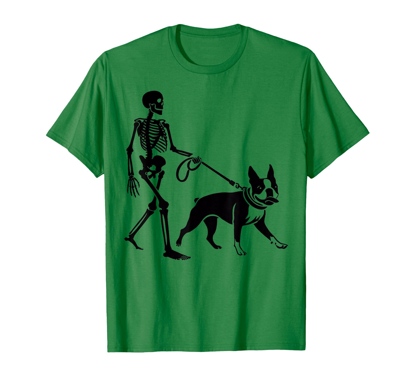 Funny Halloween Skeleton Walking Boston Terrier Dog Lover T-Shirt for Men Women Kids