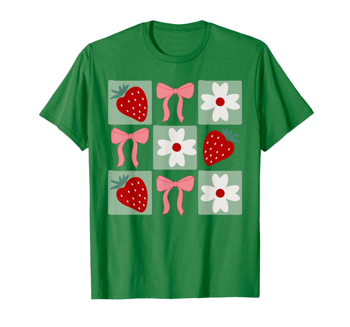 Checkered Strawberry Coquette Bow Festival Girls Women T-Shirt