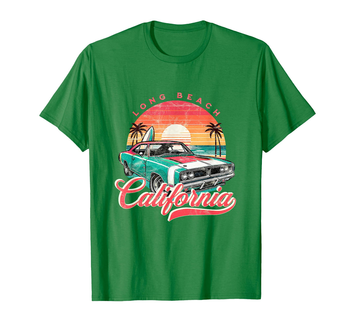 Classic Muscle Car Retro Long Beach California Surfer Sun T-Shirt