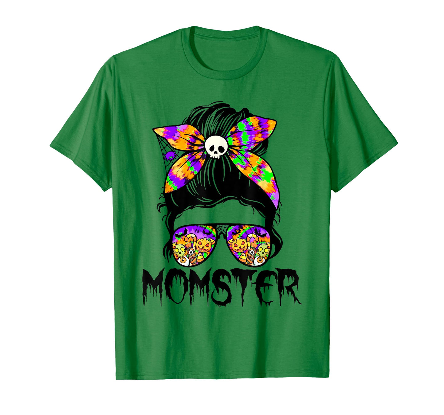 Momster Messy Bun Tie Dye Halloween Spooky Mom Life Women T-Shirt