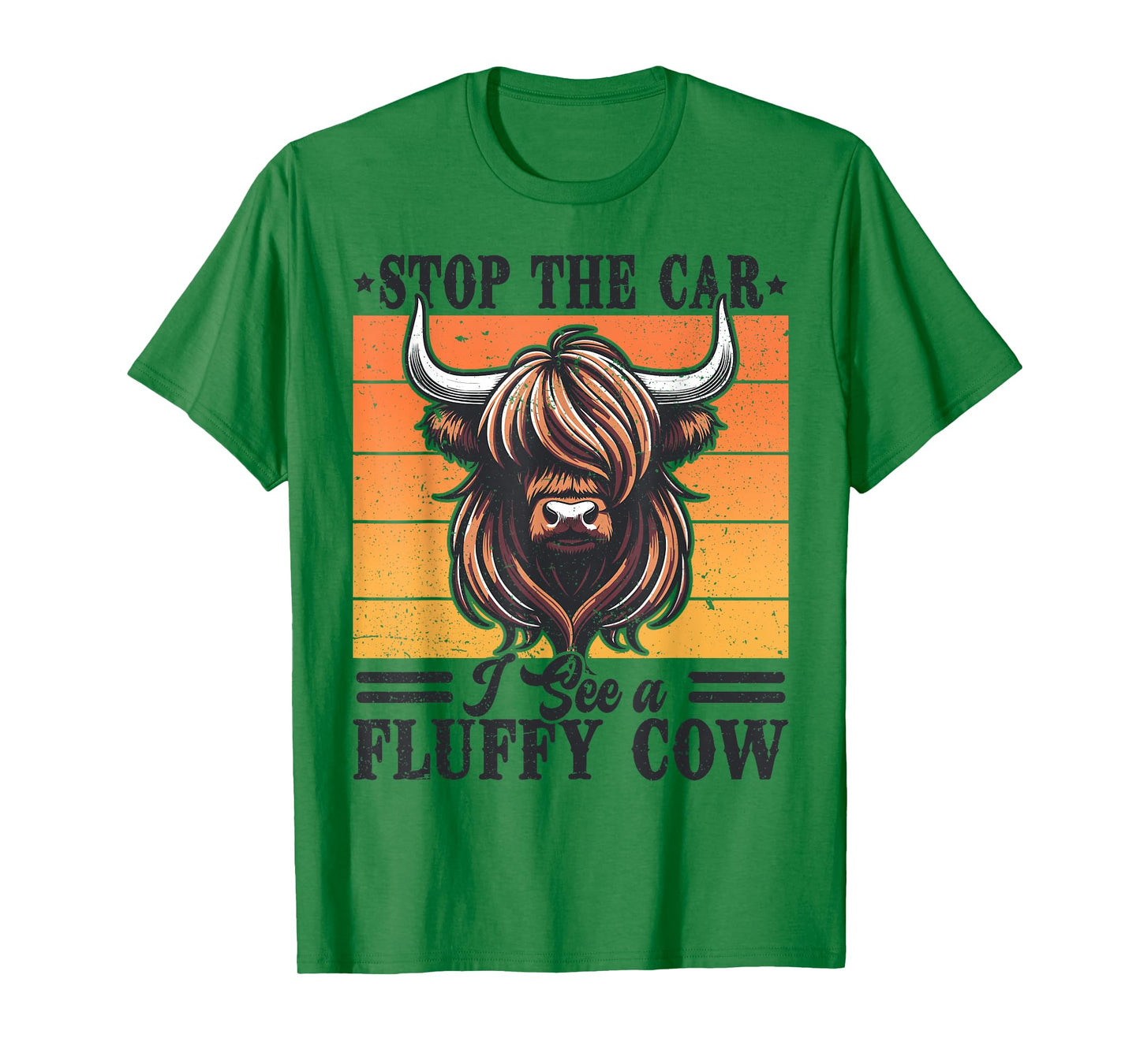Stop The Car I See Fluffy Cow Retro Highland Cow Lover Funny T-Shirt