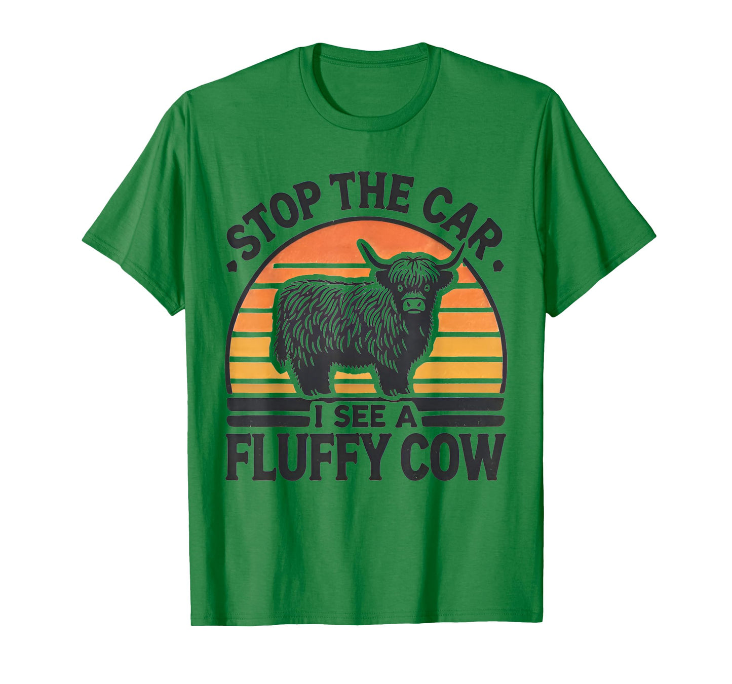 Stop The Car I See Fluffy Cow Retro Highland Cow Lover Funny T-Shirt