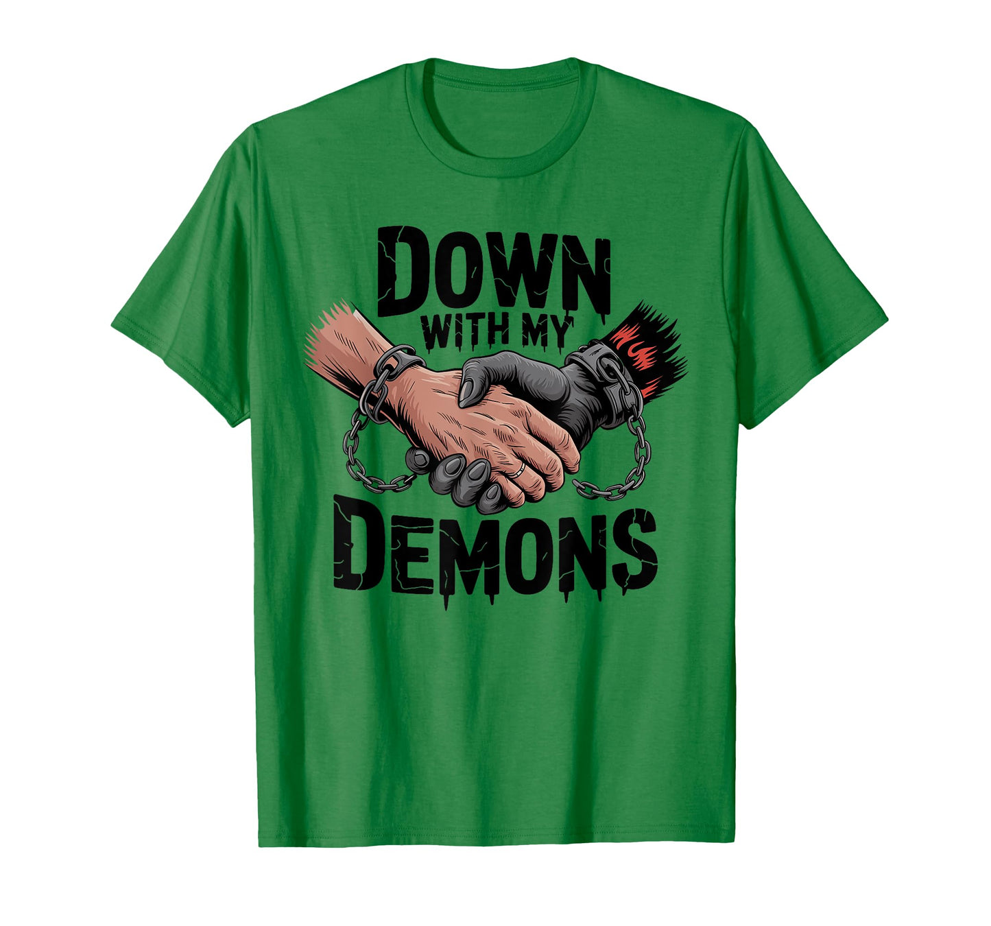 Down With My Demons Deal Handshake Aesthetic Humour Goth T-Shirt