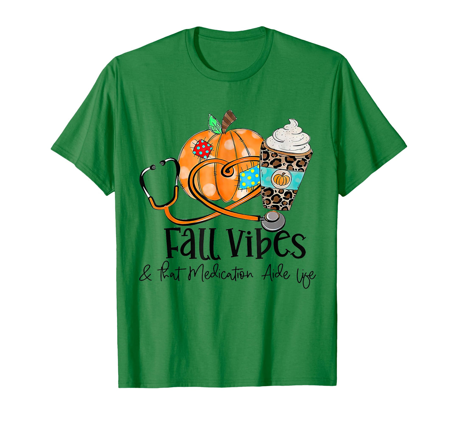 Fall Vibes And Medication Aide Life Pumpkin Leopard T-Shirt