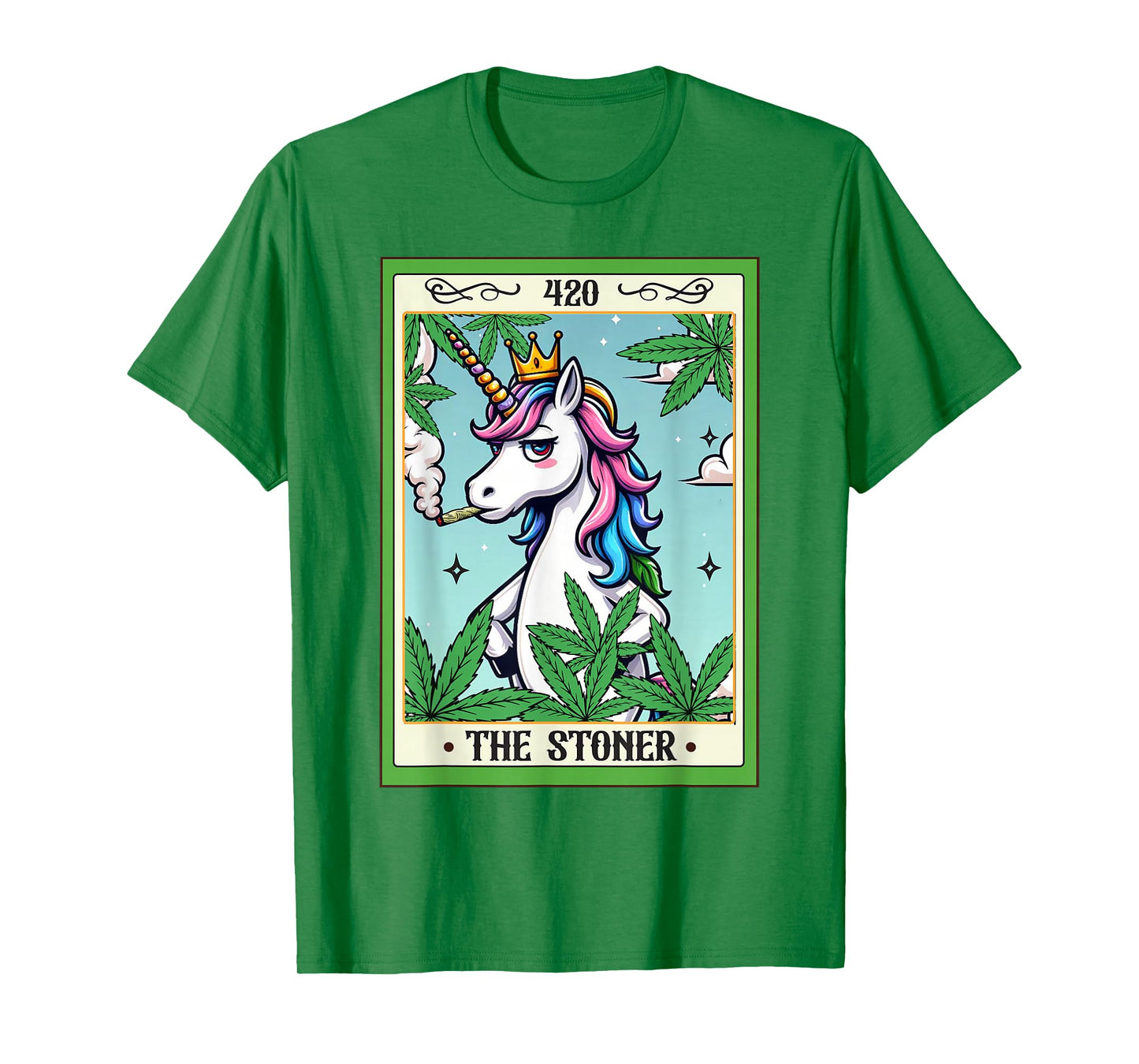 Cannabis Weed Unicorn Smoking 420 The Stoner Tarot Card T-Shirt