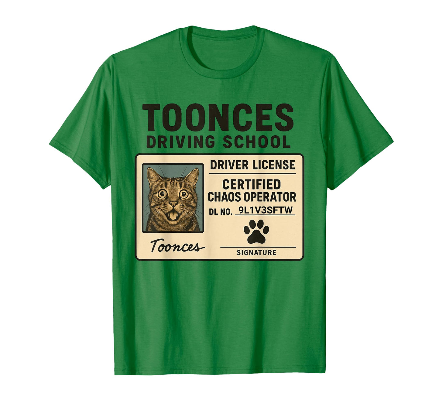 Toonces Driving School Funny Cat 9 Lives License T-Shirt