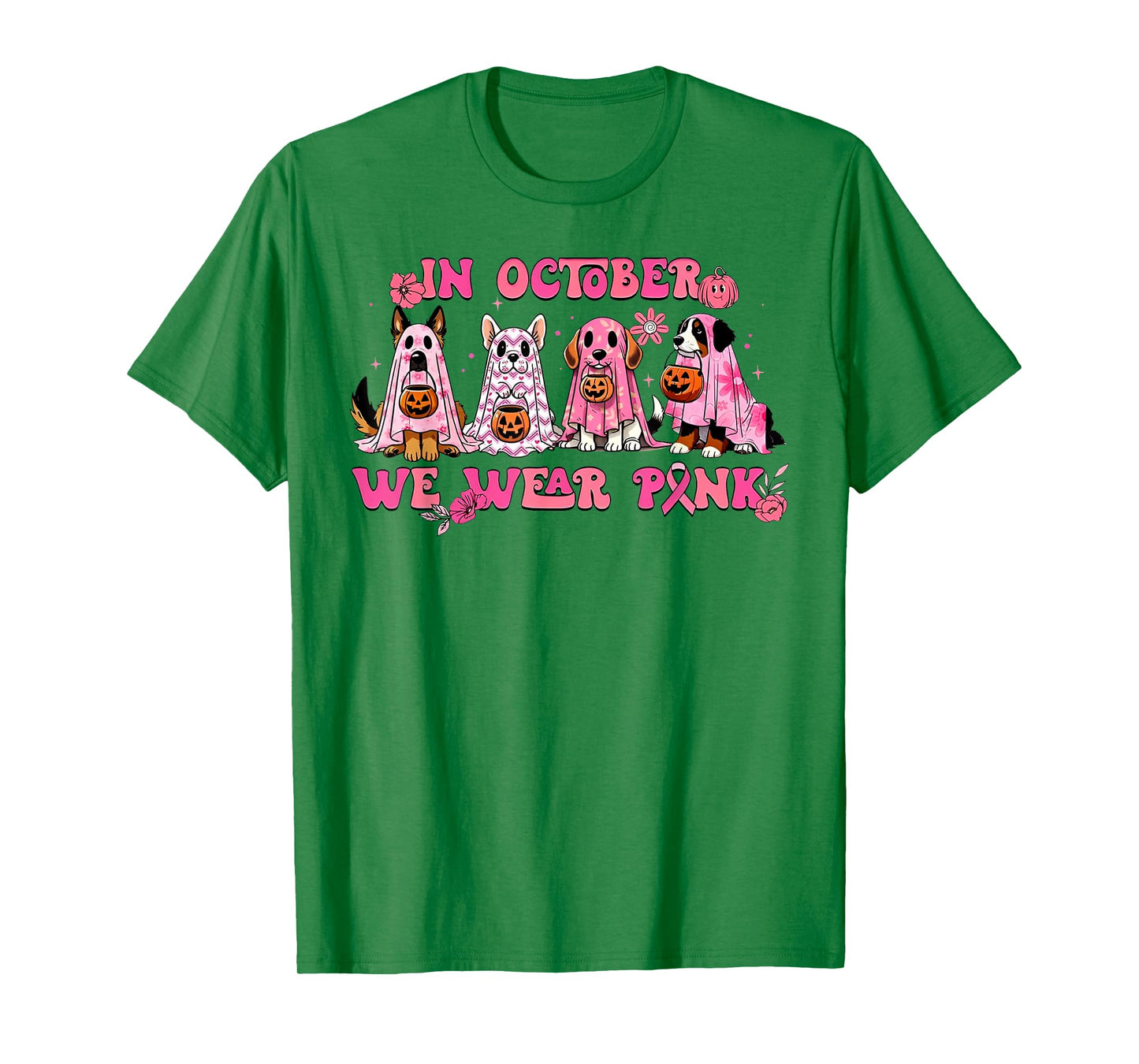 In October We Wear Pink Dog Ghost Breast Cancer Awareness T-Shirt