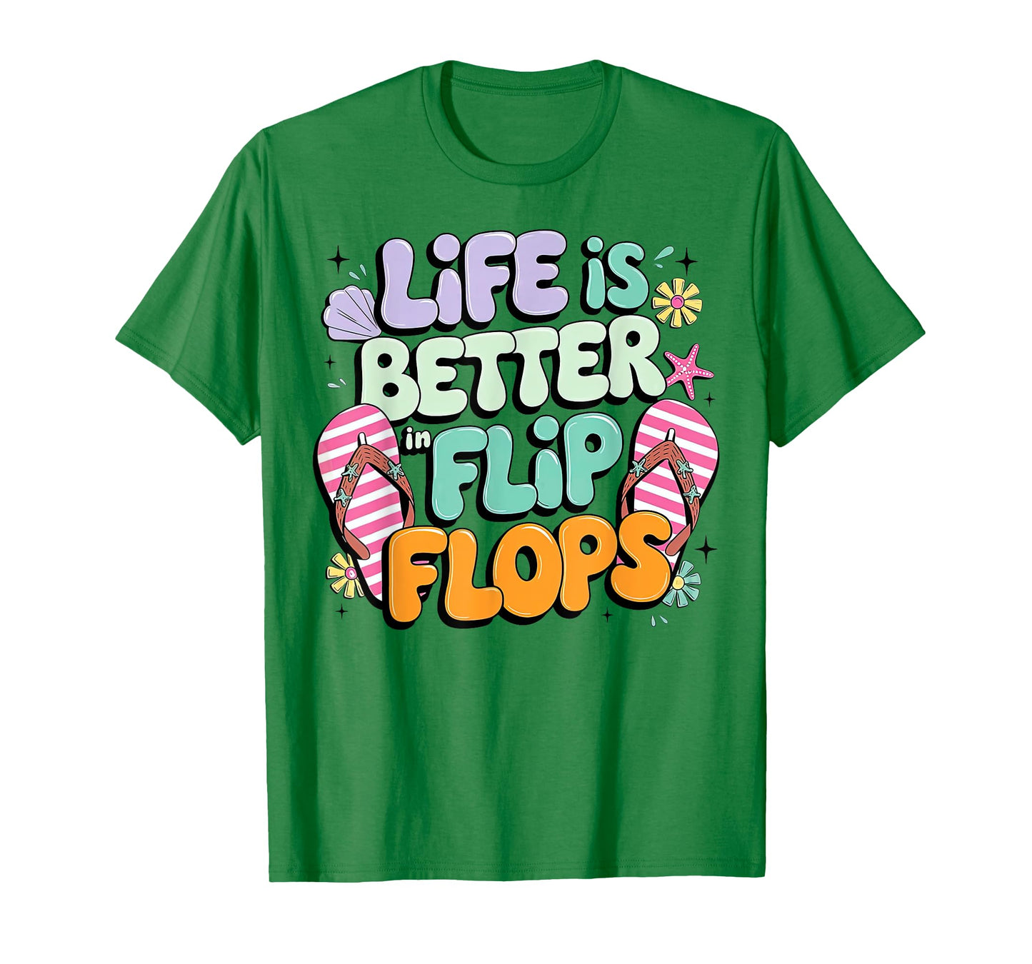 Life Is Better In Flip Flops Retro Summer Beach Girls Womans T-Shirt