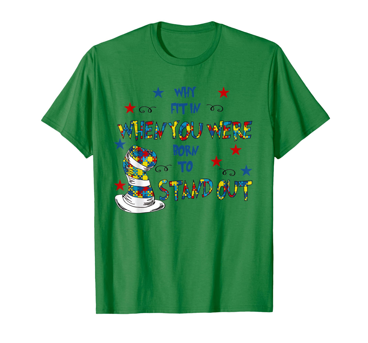 Why Fit In Doctor Teacher Cat In Hat Cool Autism Awareness T-Shirt