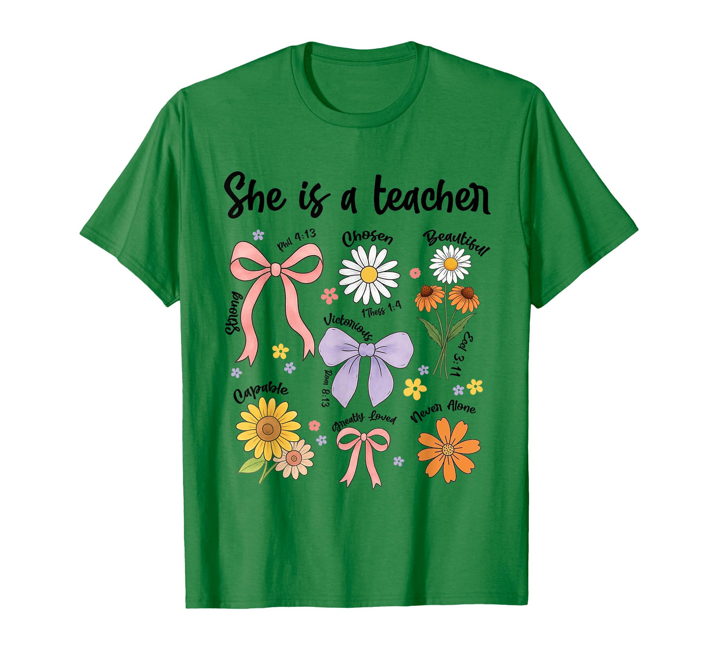 She is A Teacher Christian Floral Coquette Bow Teaching Life T-Shirt