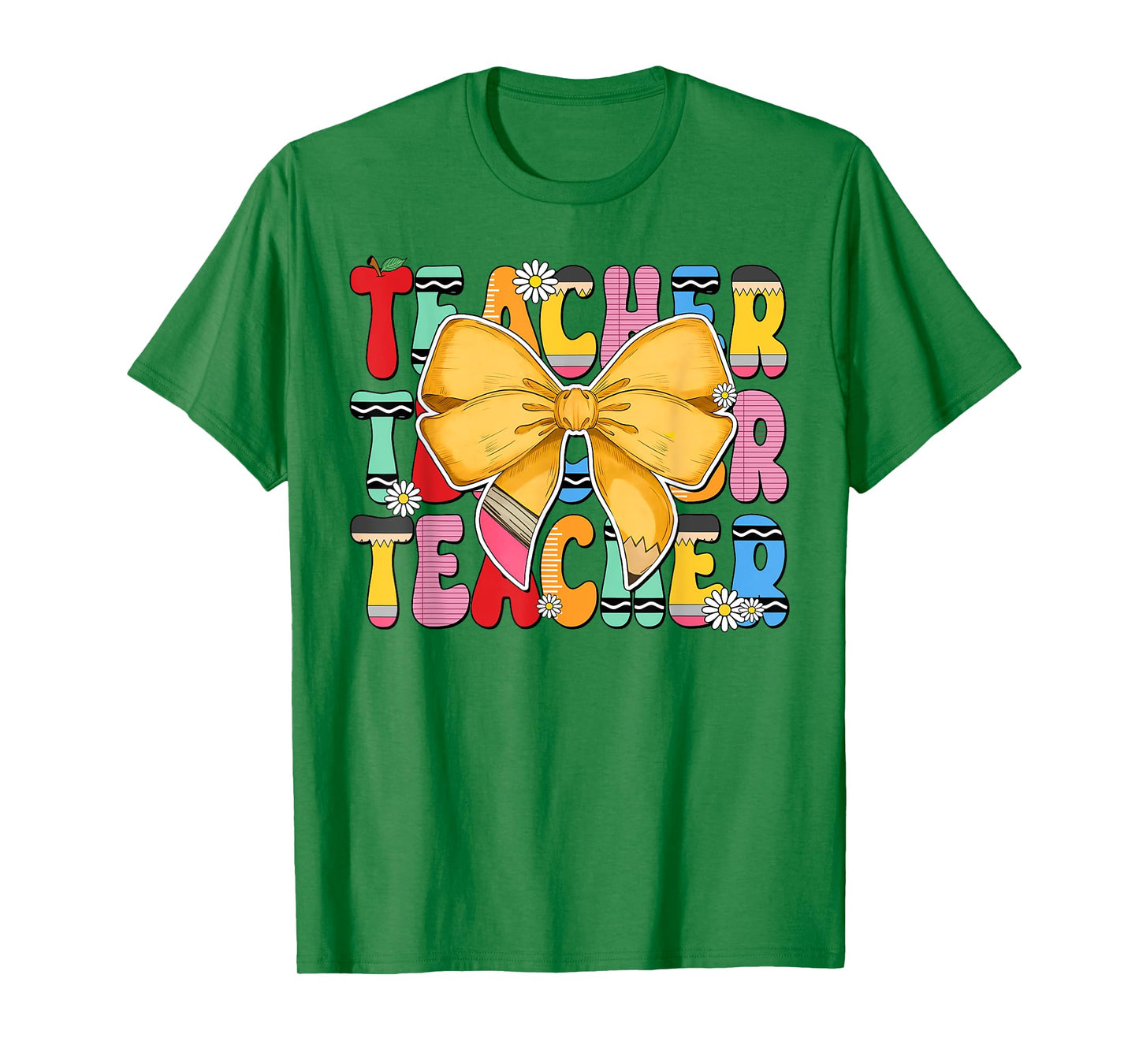 Teacher Pencil Coquette Bow Funny Back To School Teacher Men Women T-Shirt