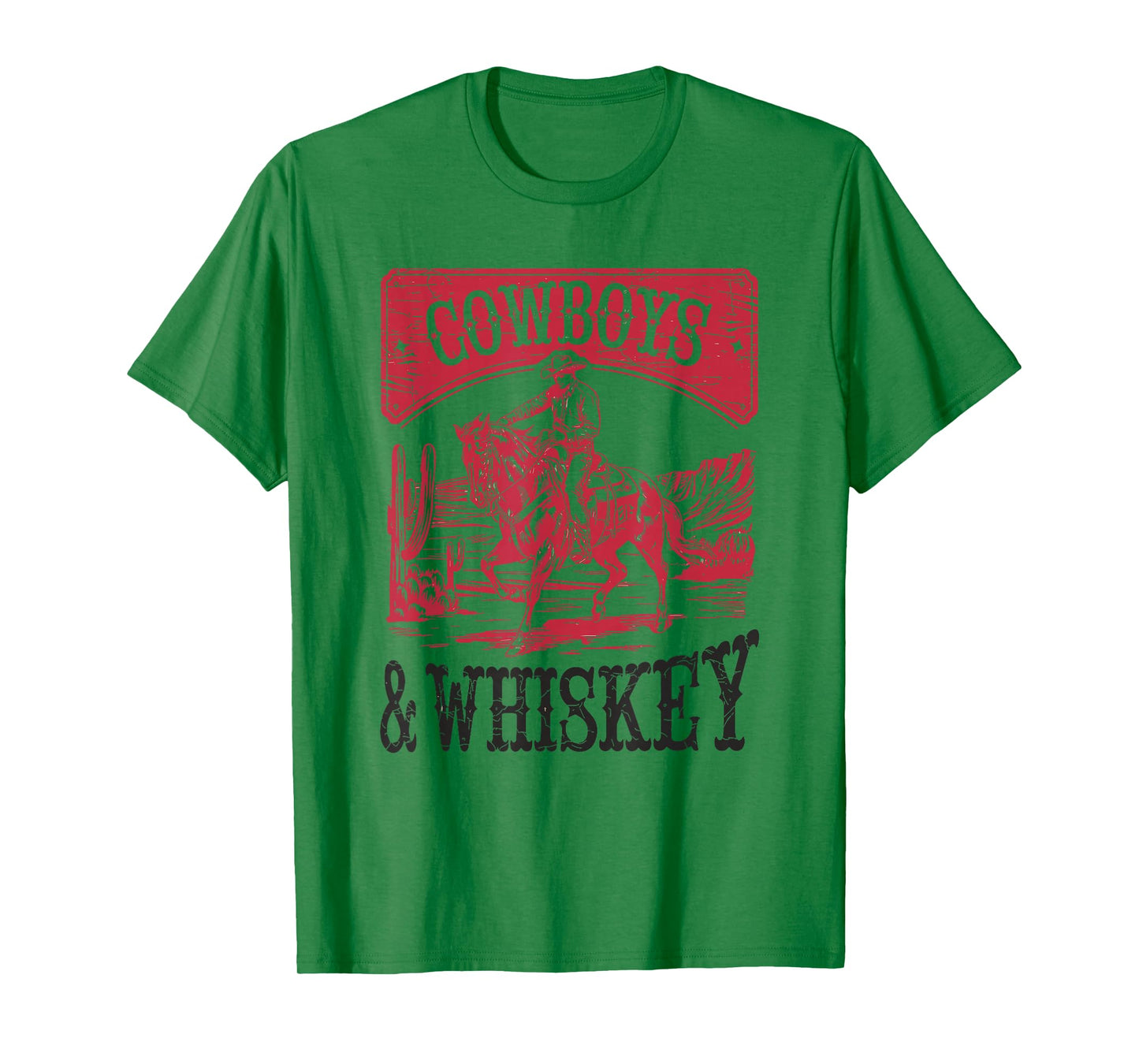 Cowboys & Whiskey, Vintage Bronc Rider Cowgirl T-Shirt