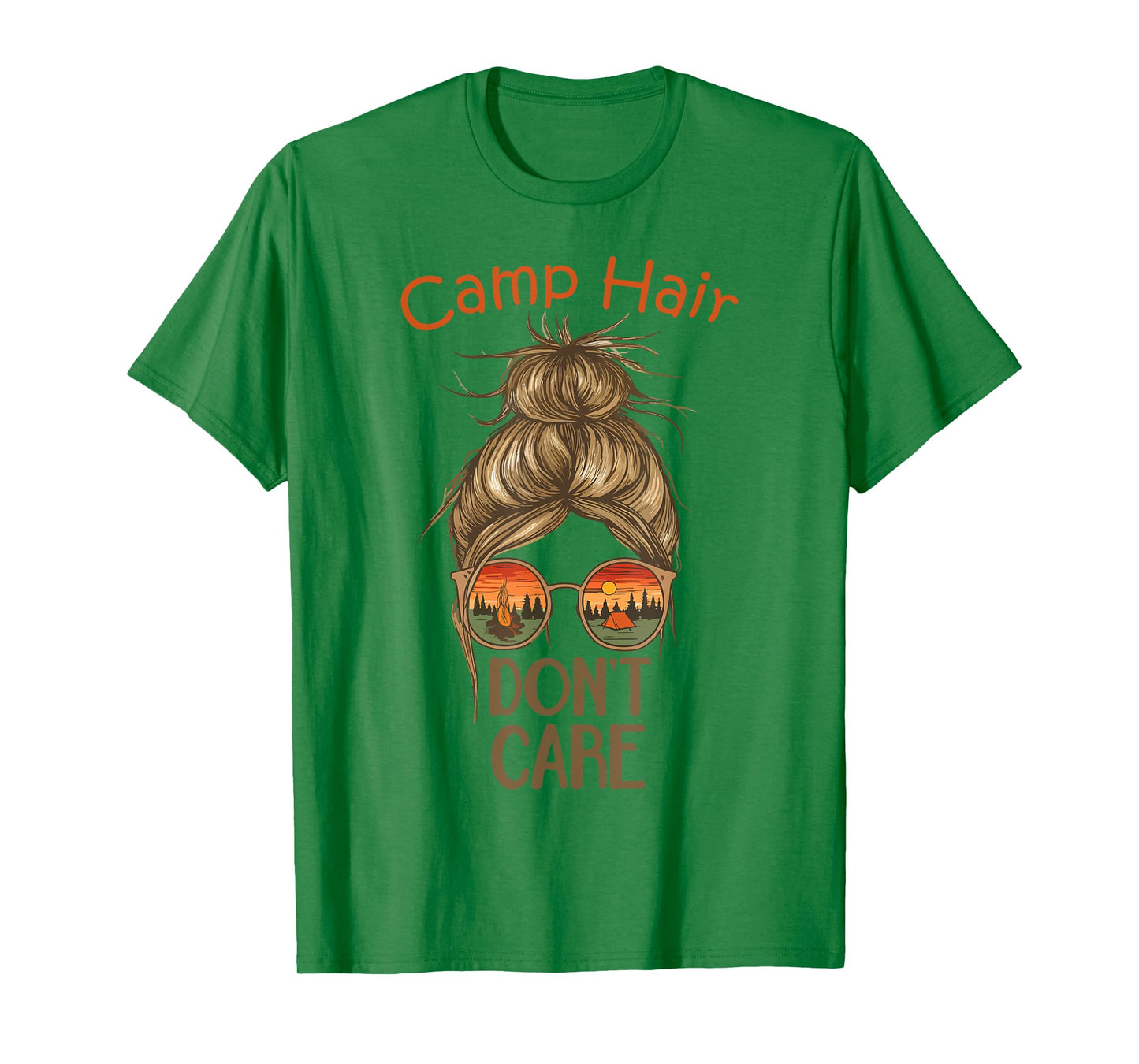Camp Hair Don't Care Messy Bun Funny Camping Camper Women T-Shirt