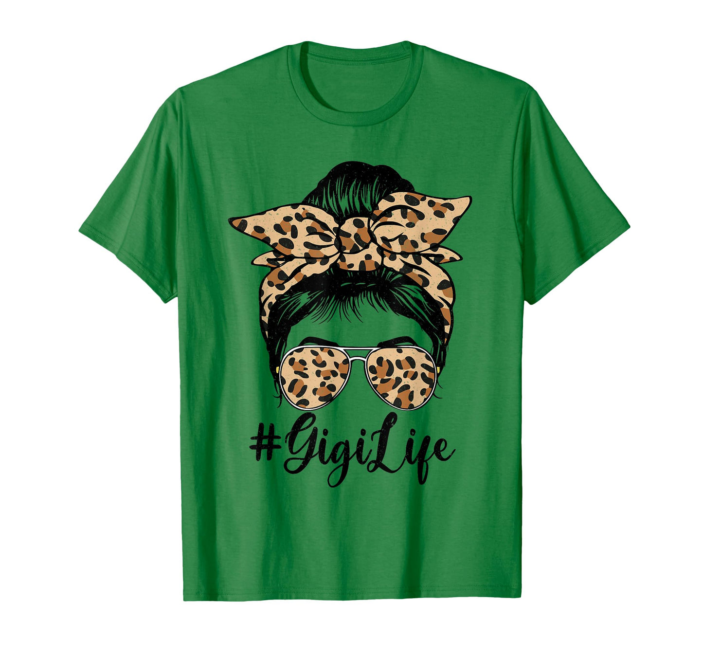 Funny Gigi Life Bleached Leopard Messy Bun Mother's day T-Shirt