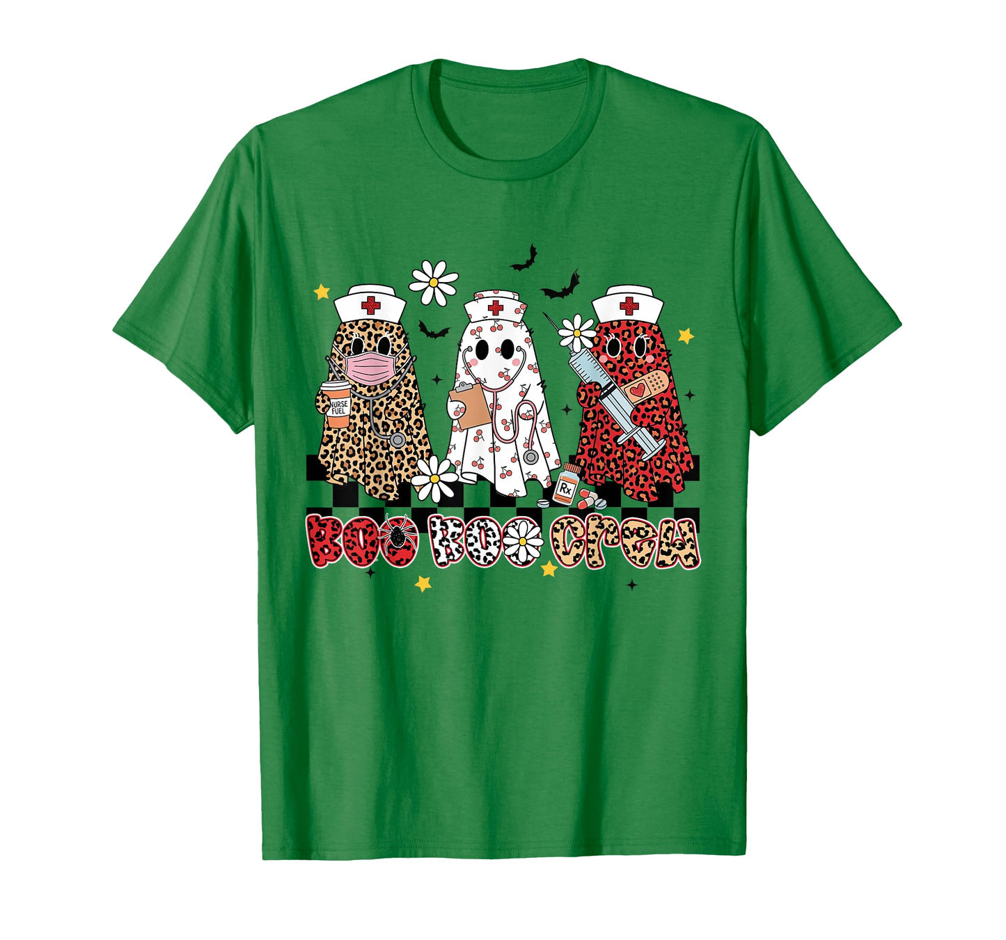 Floral Boo Crew Leopard Ghost Halloween Night Shift Nurse T-Shirt