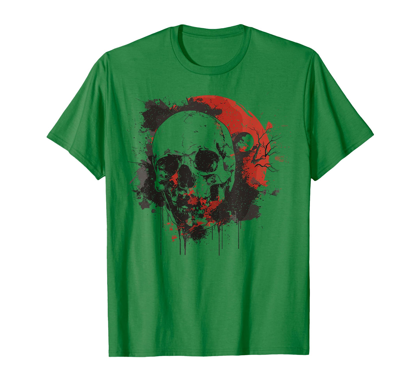 Skull Blood Red Moon Black Gothic Raven Grunge Graphic Art T-Shirt