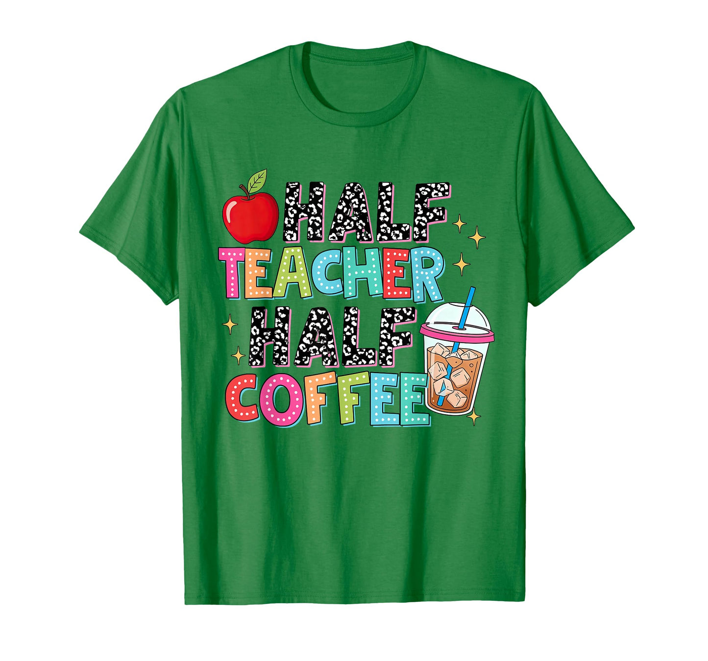 Half Coffee Half Teacher Life Teach Checkered Coffee Lover T-Shirt
