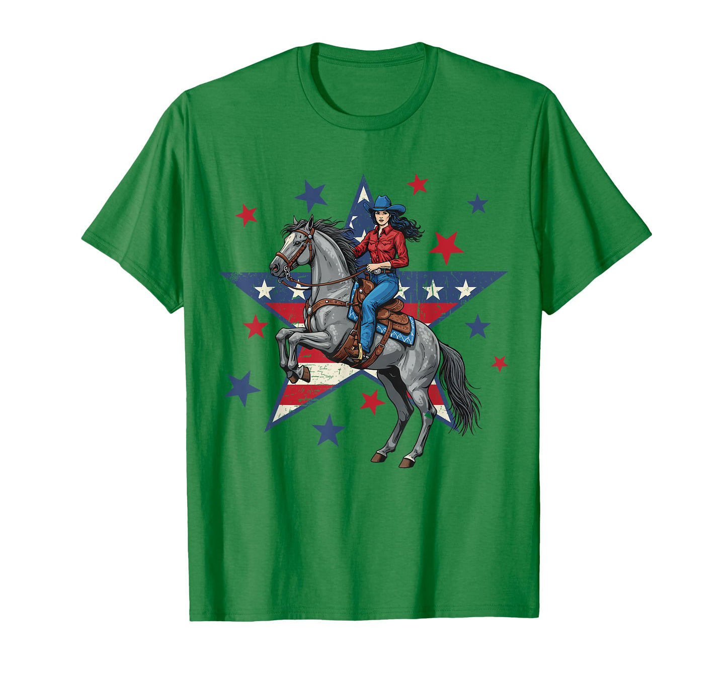 Patriotic American Cowgirl Riding Horse USA Flag 4th of July T-Shirt
