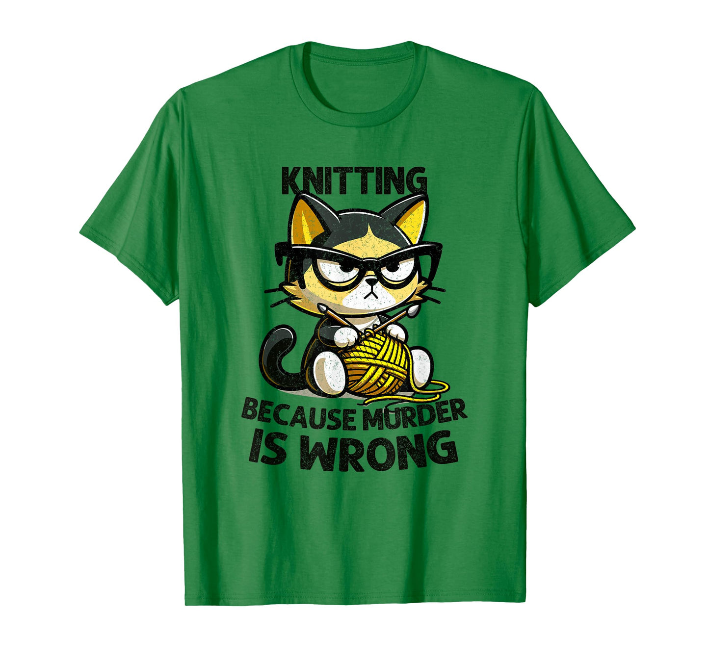 Cat Kitten Knitting knitting because murder is wrong T-Shirt