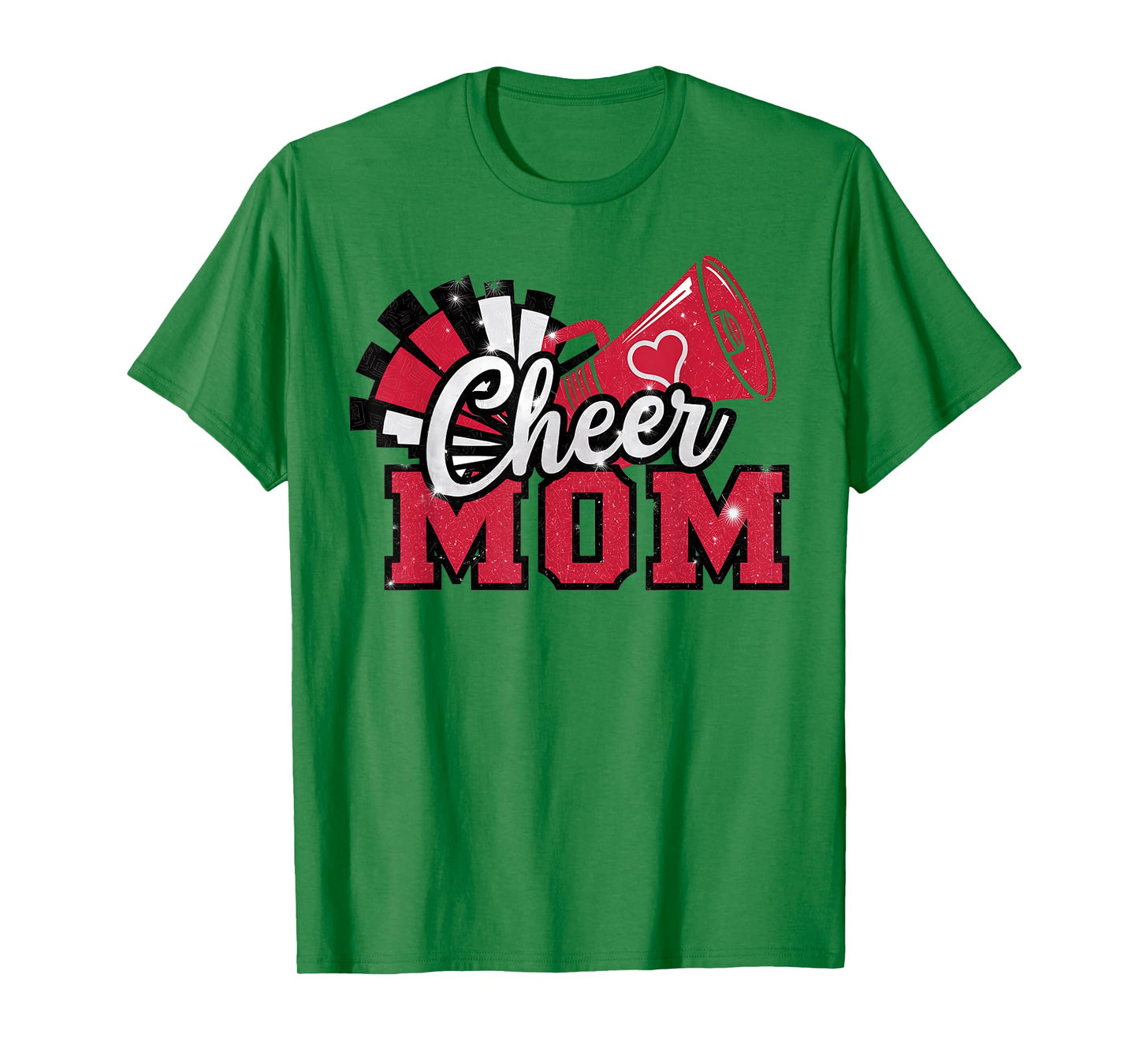 Cheer Mom Football Red Black Pom Leopard T-Shirt