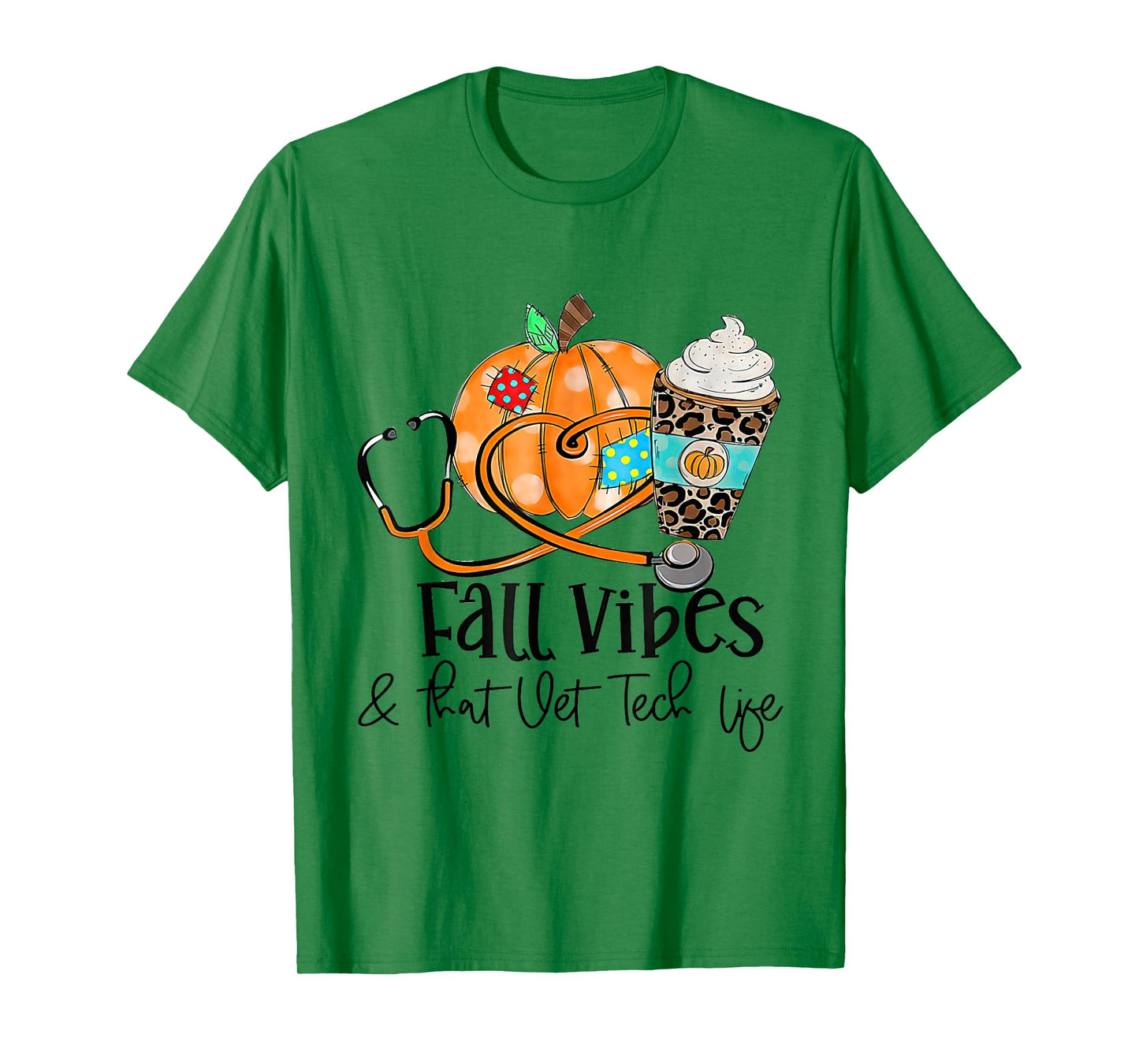 Fall Vibes And Vet Tech Life Pumpkin Leopard Thanksgiving T-Shirt