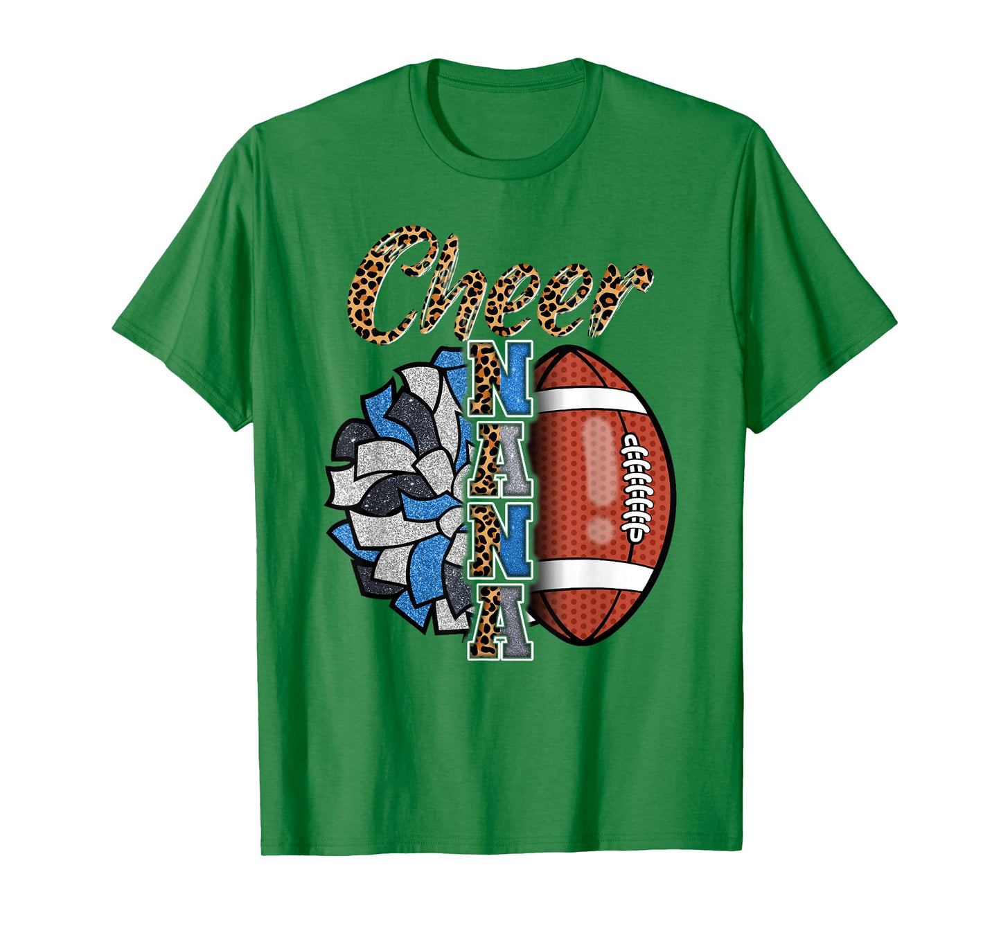 Football Cheer Nana Grandma Blue White Pom Pom Leopard T-Shirt