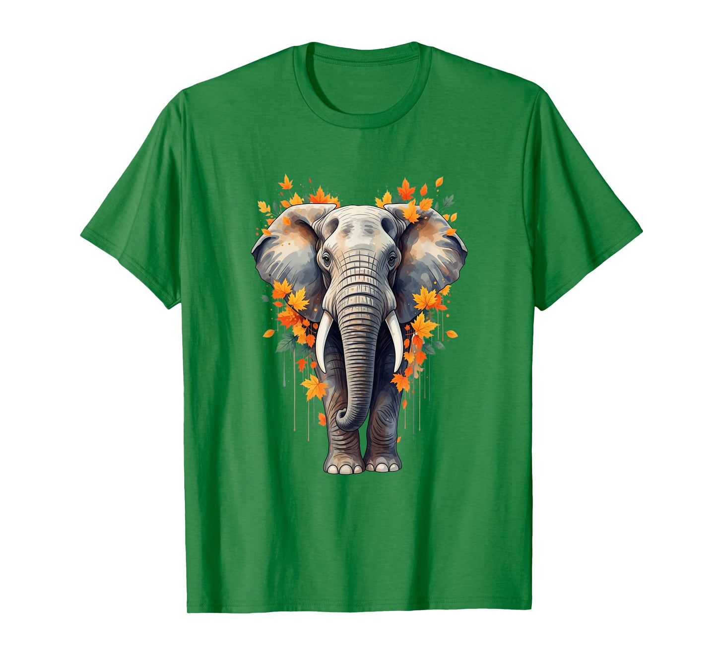 Elephant Autumn Leaves Nature Art for Wildlife Men Women Kid T-Shirt