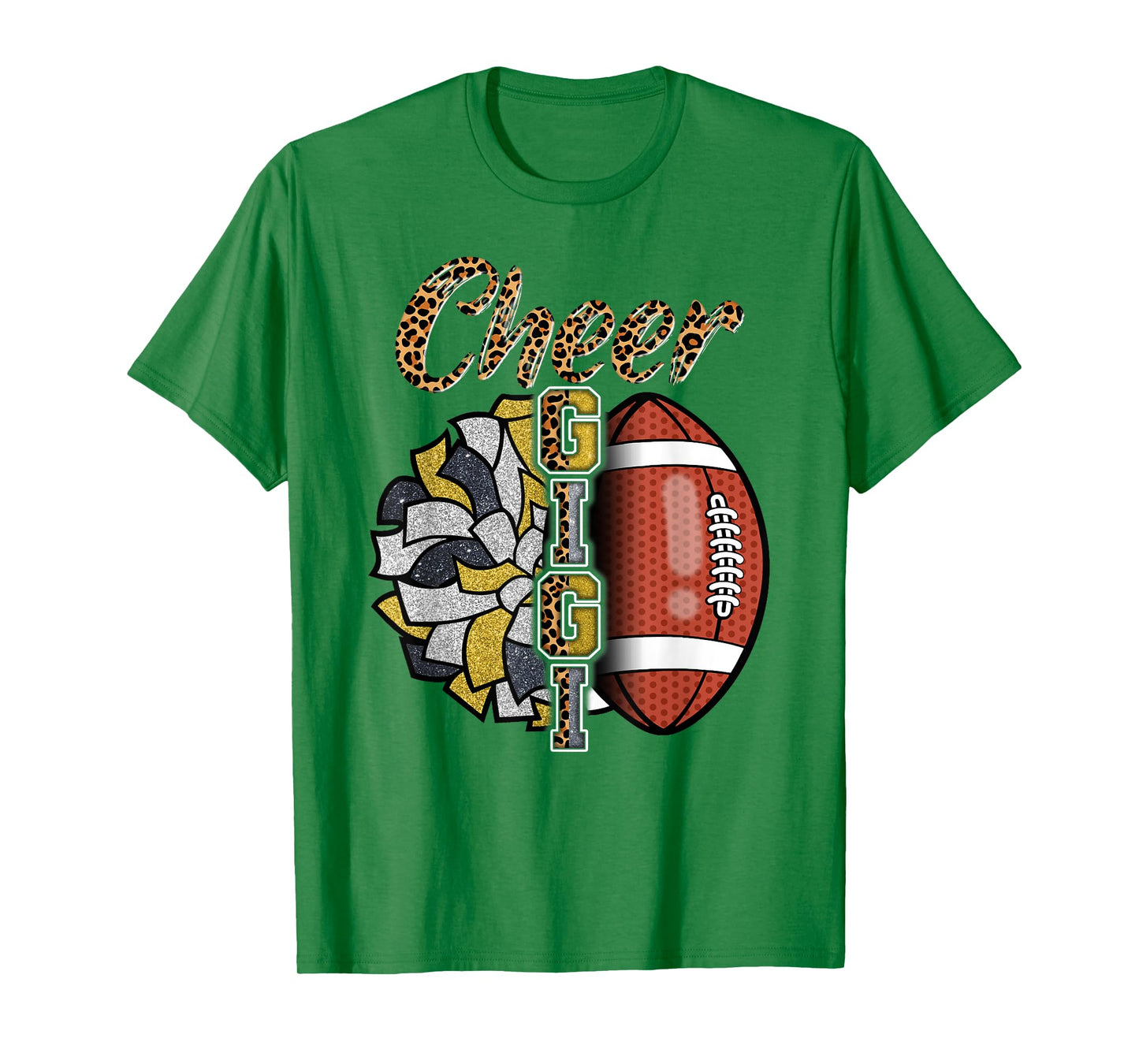 Football Cheer Gigi Grandma Gold Black Pom Pom Leopard T-Shirt