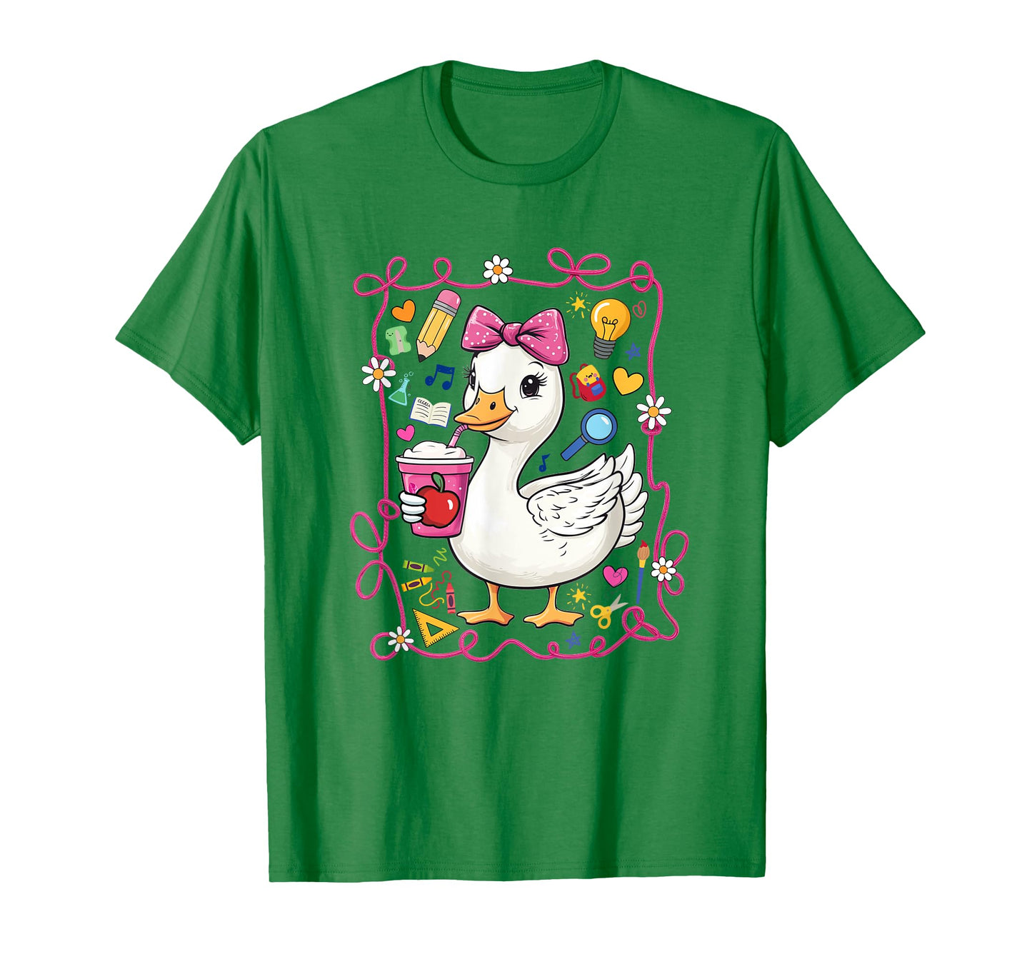 Coquette Bow Goose Teacher Preppy Floral Back To School T-Shirt