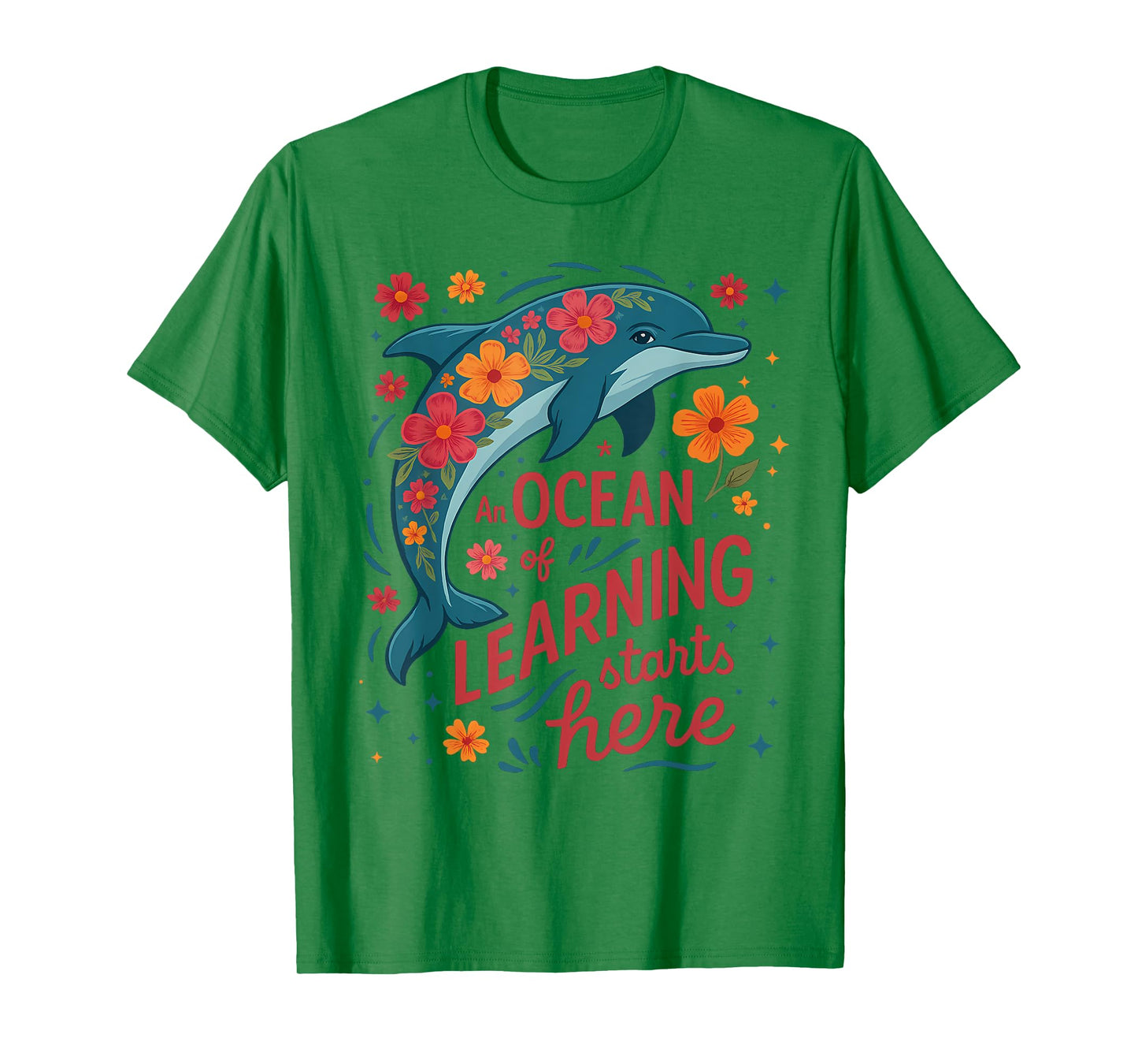 An Ocean Of Learning Starts Here Cute Floral Dolphin Teacher T-Shirt