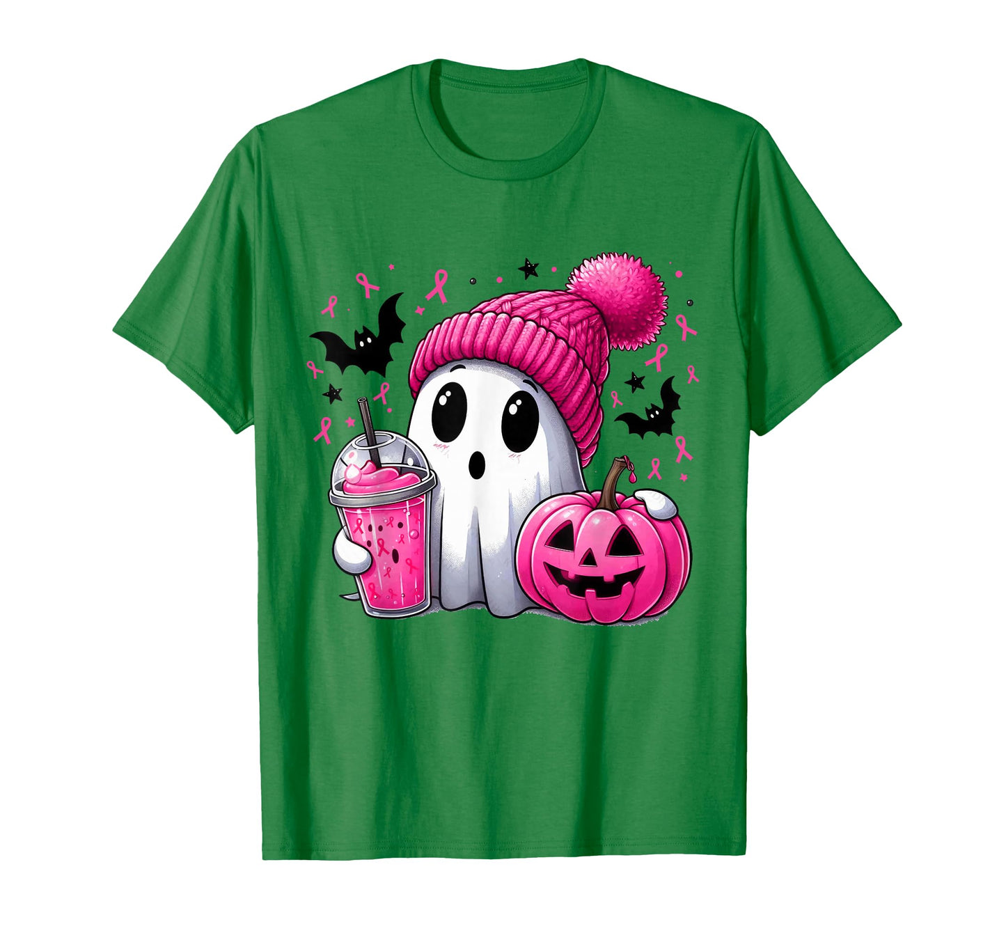 in October We Wear Pink Spooky Ghost Halloween Breast Cancer T-Shirt