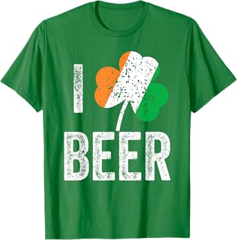 Drinking Saint Patricks Day Irish Flag Shamrock I Love Beer T-Shirt