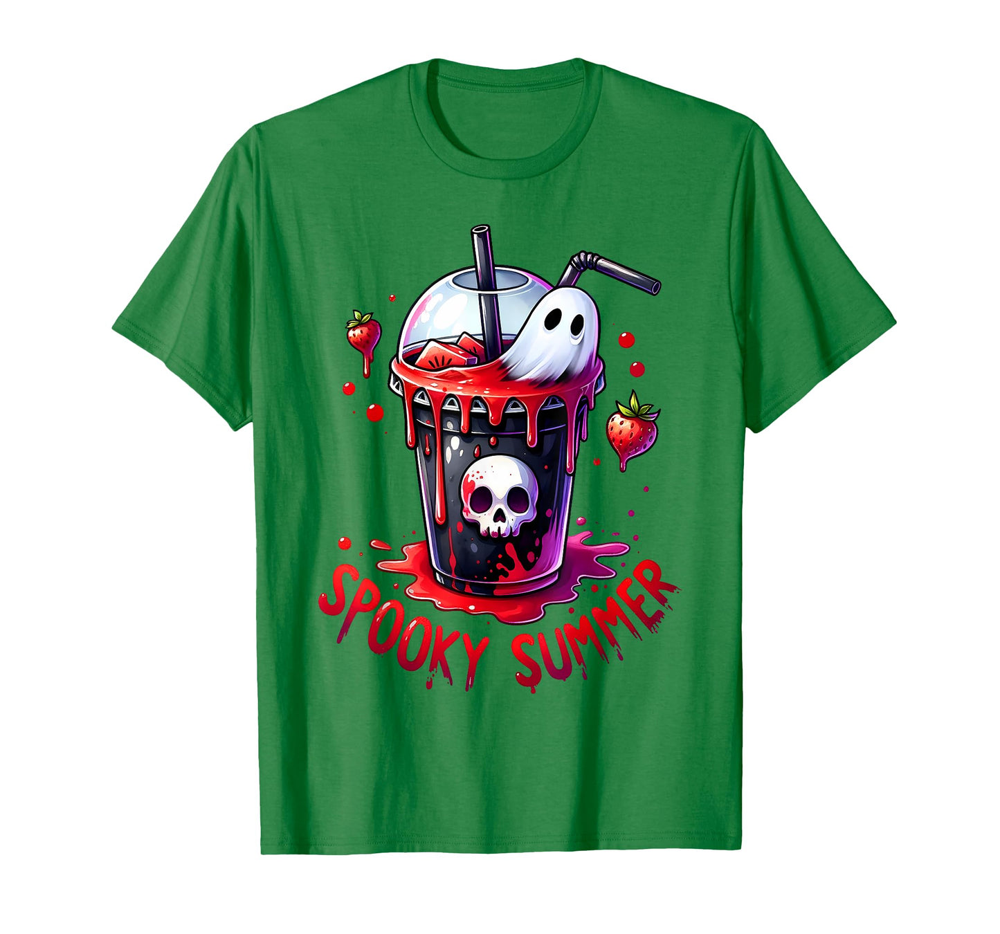 Spooky Summer Skeleton Strawberry Iced Coffee Cup Halloween T-Shirt