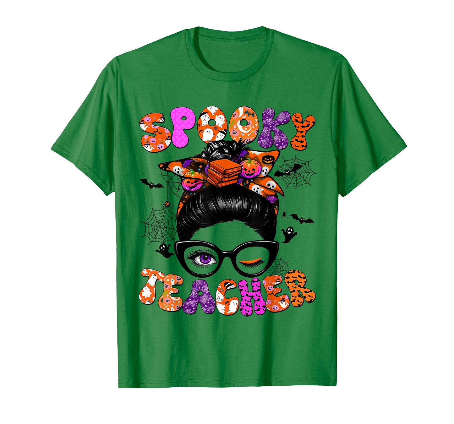 Spooky Teacher Messy Bun Coquette Halloween Costumes Women T-Shirt