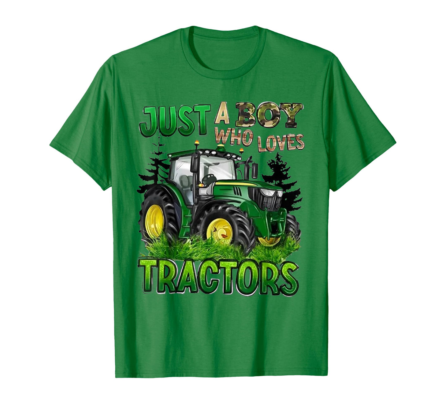 Just A Boy Who Loves Tractors Green Farm Tractor Trucks T-Shirt