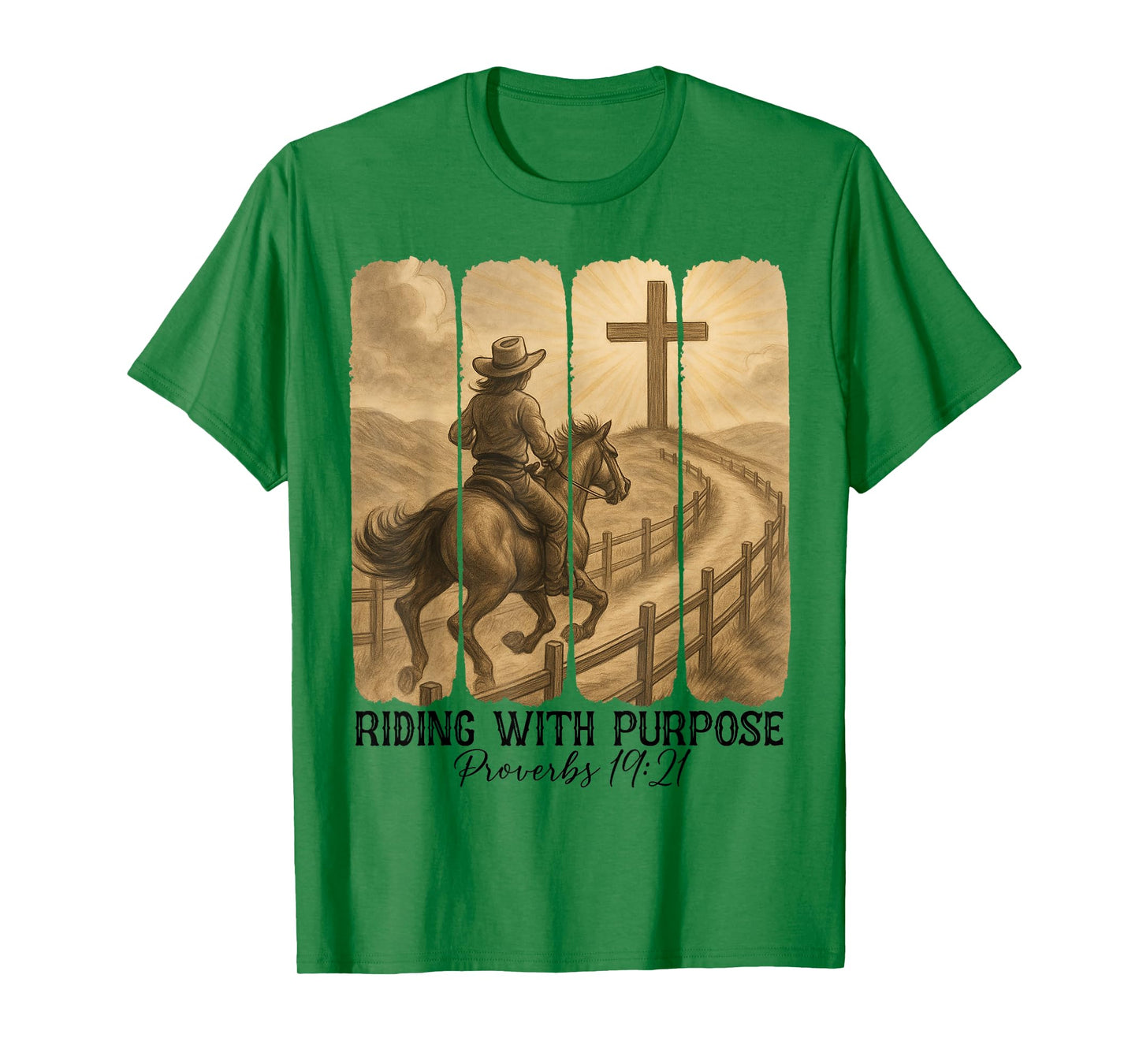 Christian Religious Riding With Purpose Western Cowboy Faith T-Shirt