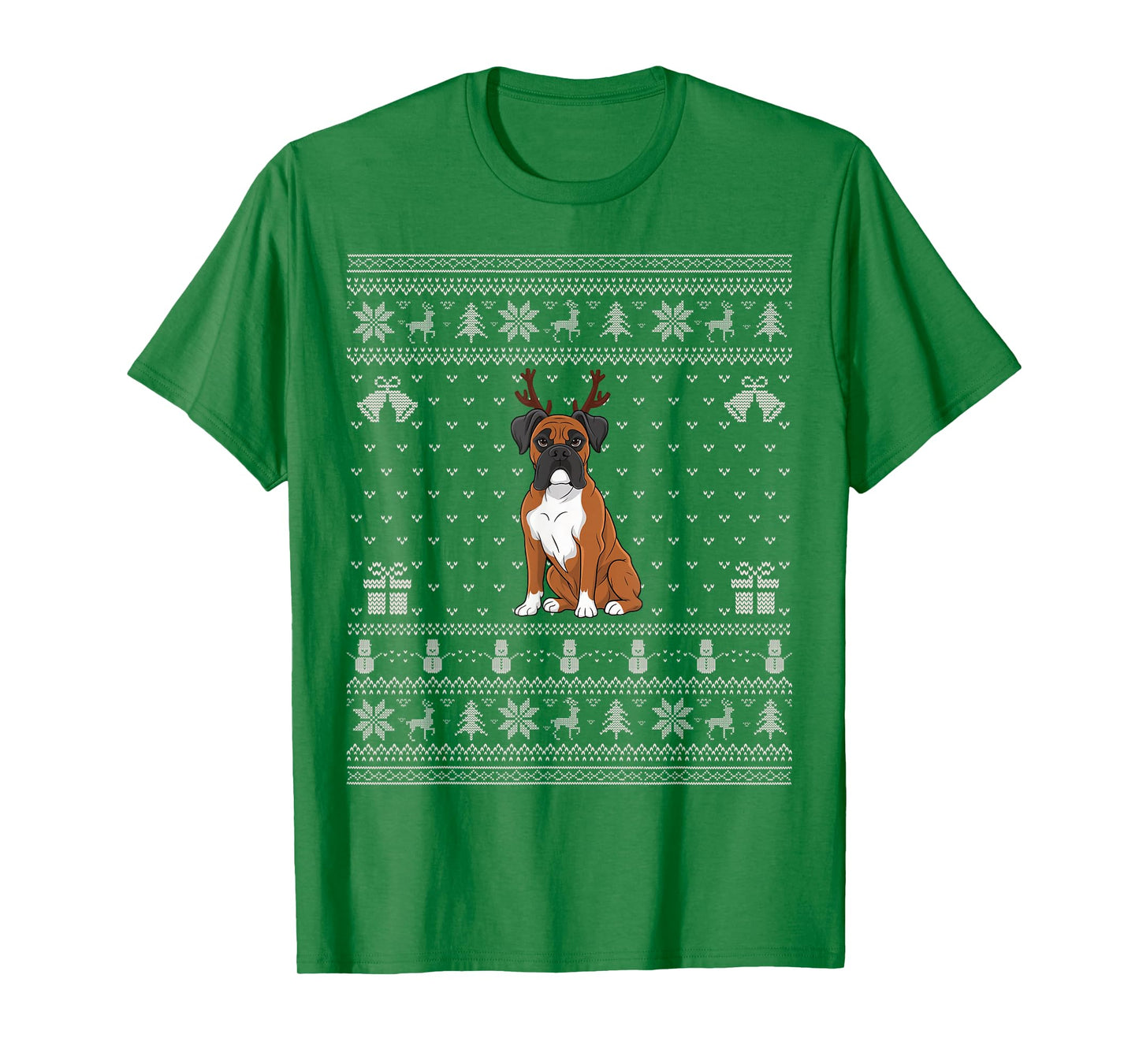 Ugly Xmas Sweater Style Boxer Dog Reindeer Christmas T-Shirt for Men Women Kids