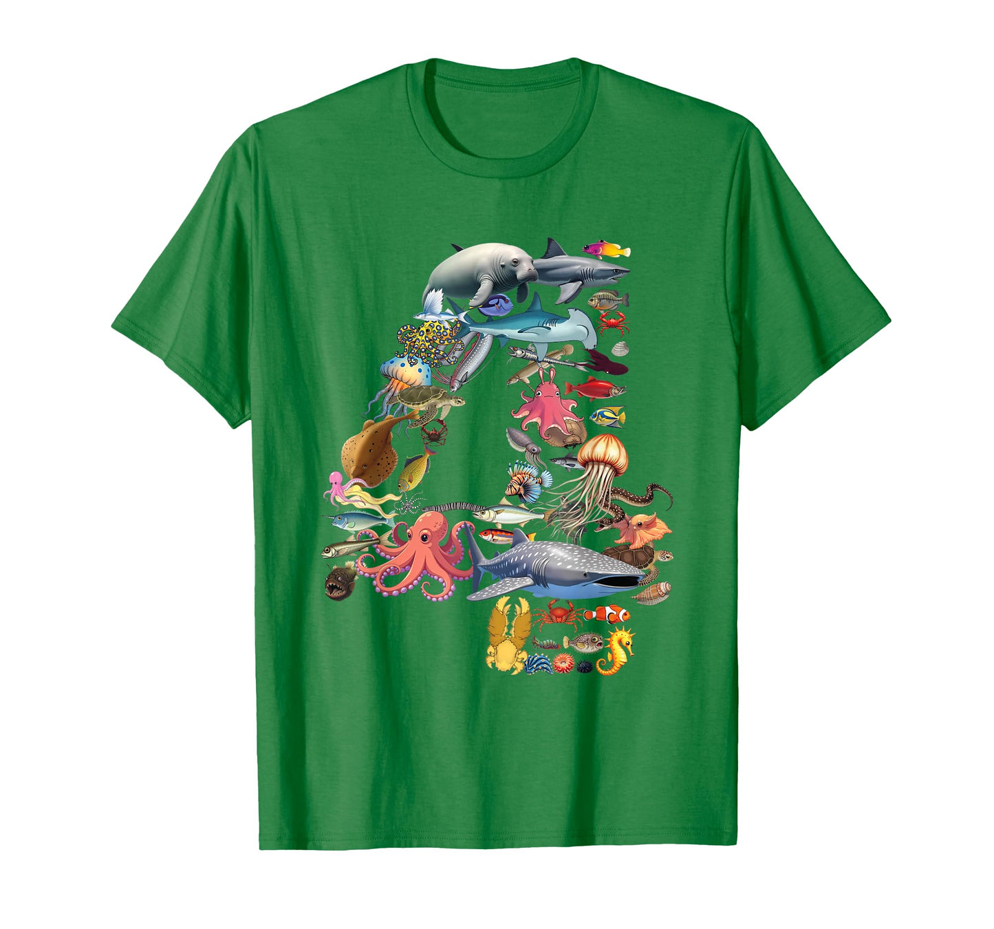 4 Years Old 4th Birthday Sea Ocean Animals Figures Number 4 T-Shirt