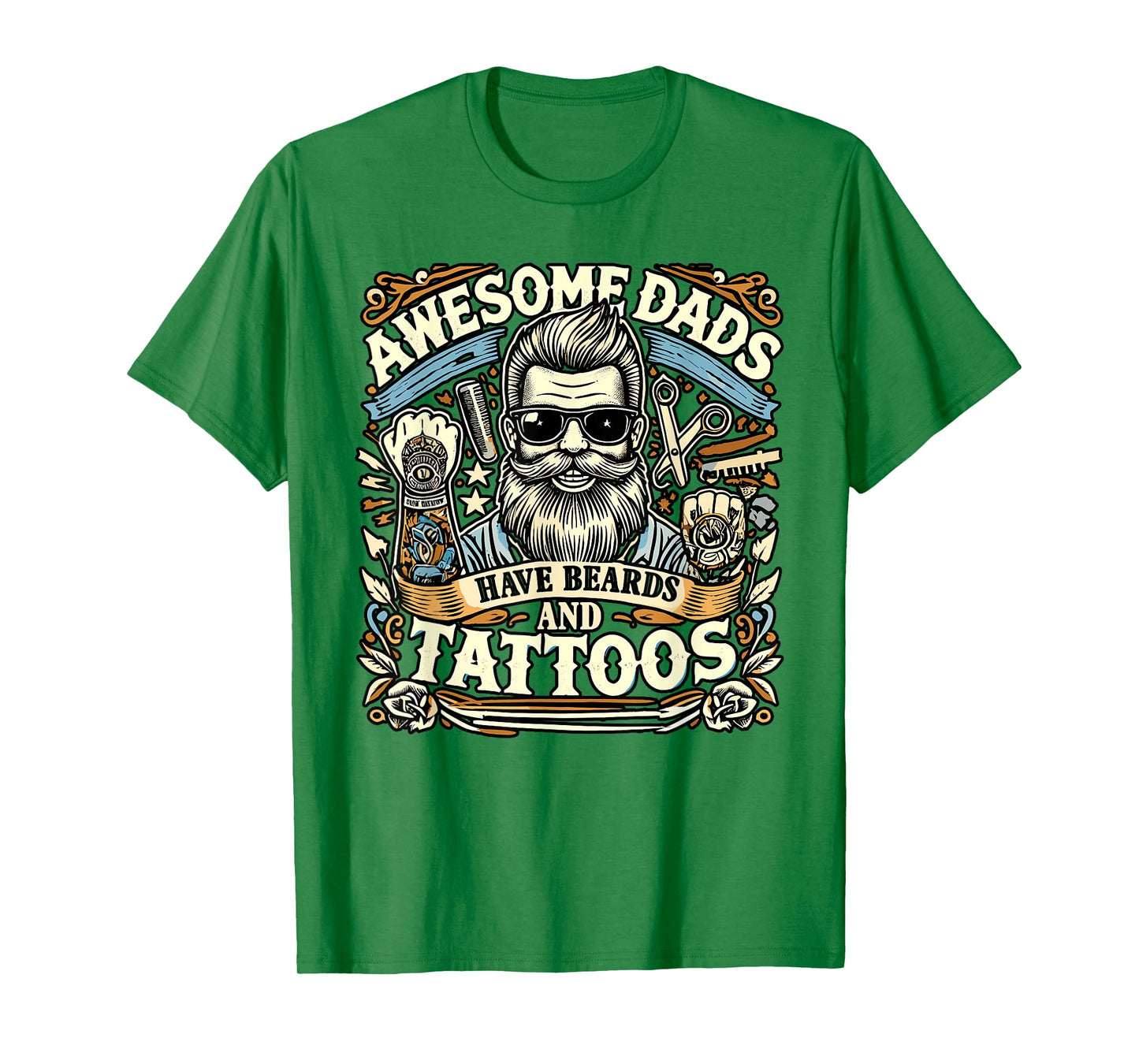Awesome Dads Have Beards And Tattoos Bearded Inked Dad T-Shirt