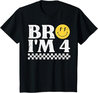 4th Birthday Bro Im 4 Smile Retro Groovy Boys Girls Kids T-Shirt