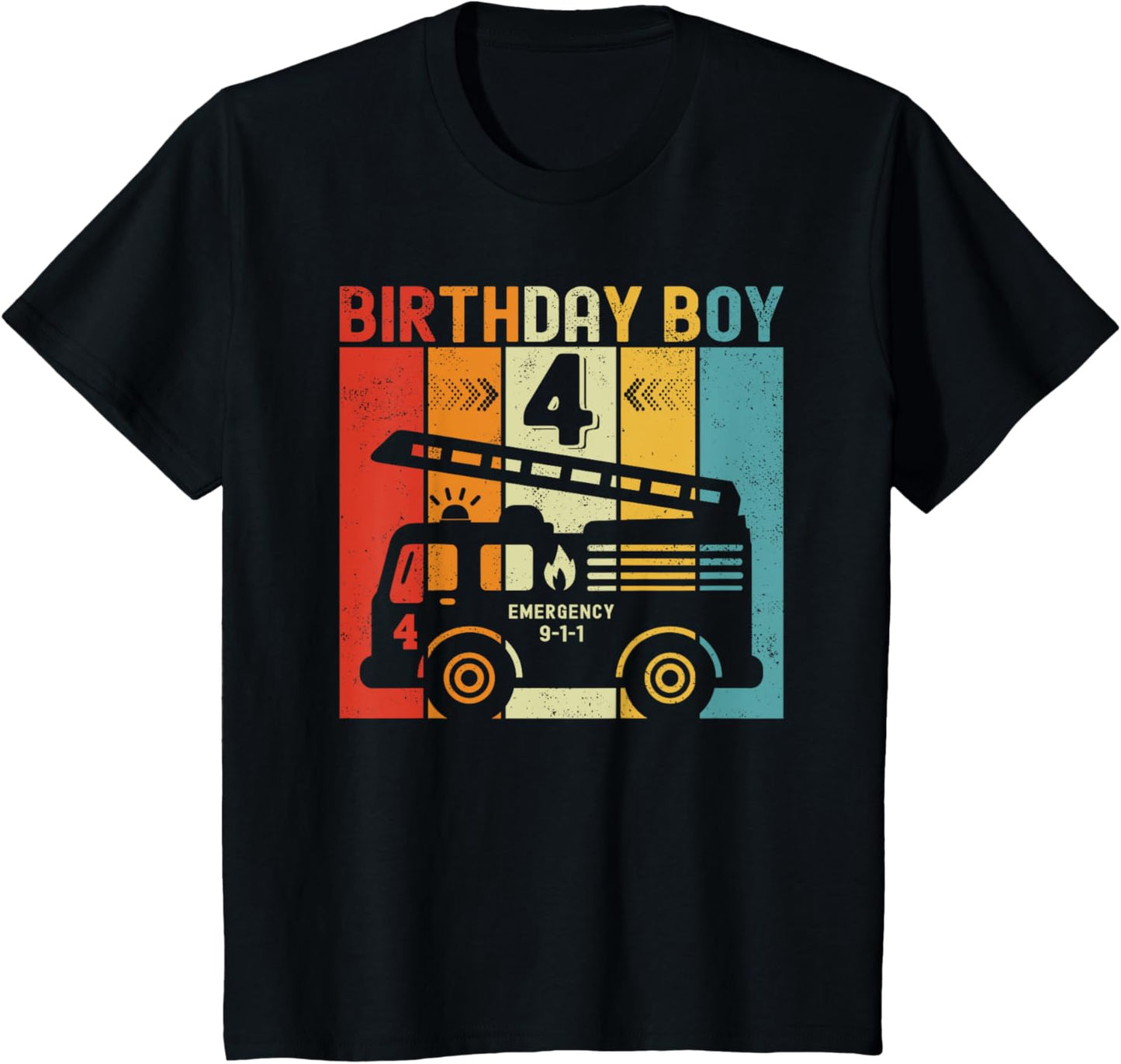 Kids 4th Birthday Boy Firefighter 4 Year Old Boy Fire Truck T-Shirt