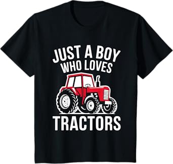 Kids Just A Boy Who Loves Tractors Shirt Kids Toddler Boy Tractor T-Shirt