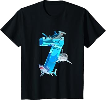 Kids Shark Boy 7 Years Birthday Child Children Birthday T-Shirt