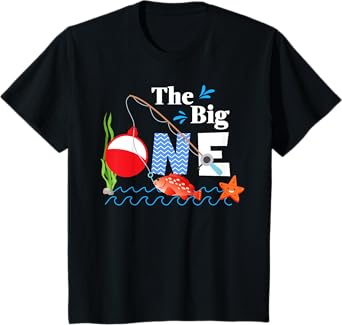 Kids Fishing The Big One Year 1st First Birthday Little Fisherman T-Shirt