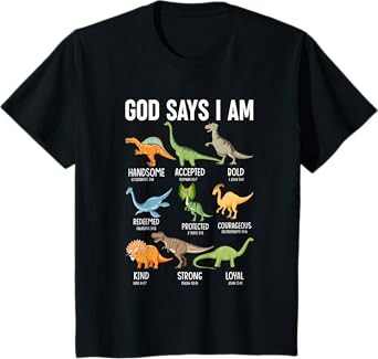 Kids God Says I Am Dinosaur Funny Dino Kids Boys Bible Verse T-Shirt