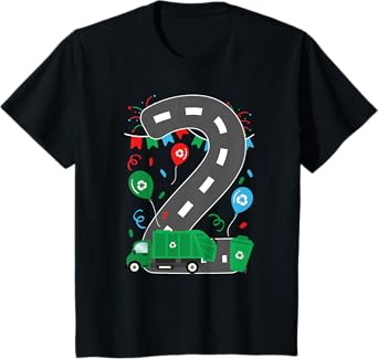 Kids 2nd Garbage Truck Birthday Two Year Old Garbage Truck Boy T-Shirt